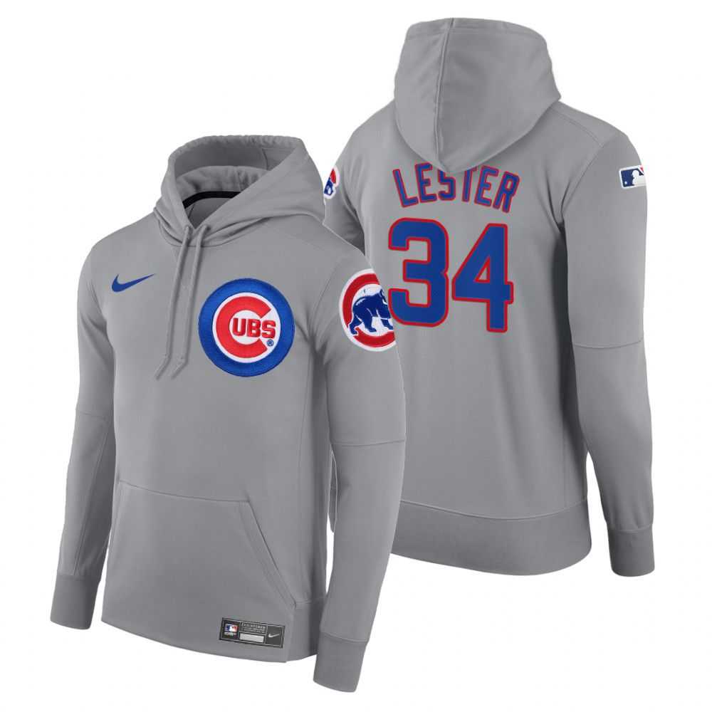 Men Chicago Cubs 34 Lester gray road hoodie 2021 MLB Nike Jerseys